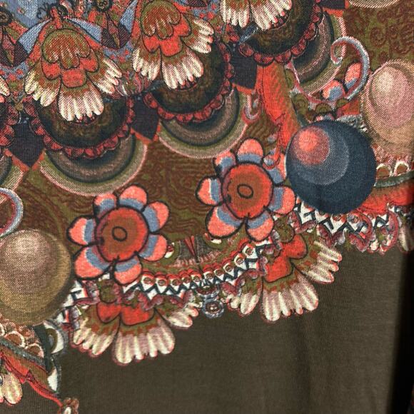 NWT DESIGUAL Top EU L~US M Brown Floral Rhinestone Art Tie-Bow-Side Long-Sleeve - Picture 7 of 11